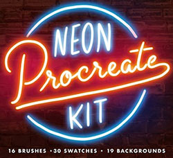 极品Procreate笔刷－16支霓虹灯效果(含19张背景图)：Neon Procreate Brush Kit